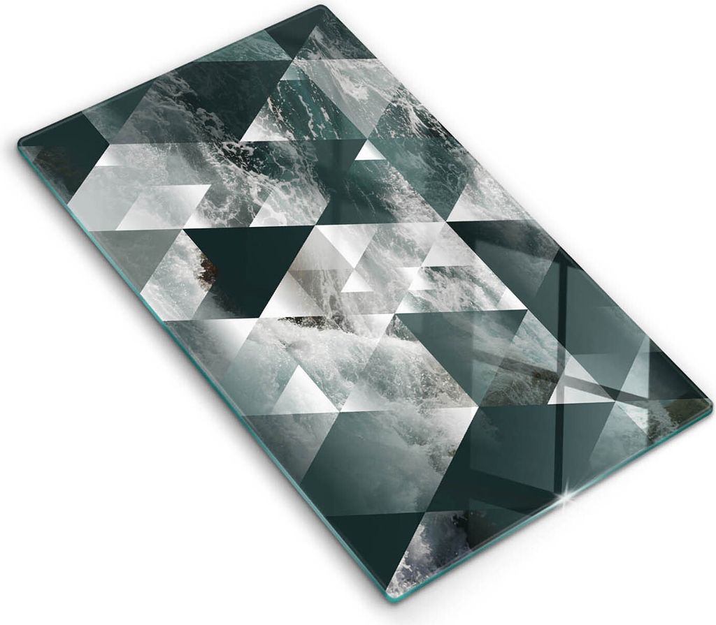 Glasschneideplatte - Herdabdeckplatte - 30x52 cm - Schneidebrett - Spritzschutz - Dreiecke und Wasser