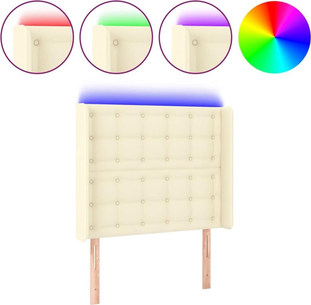 vidaXL LED Kopfteil Creme 83x16x118/128 cm Kunstleder