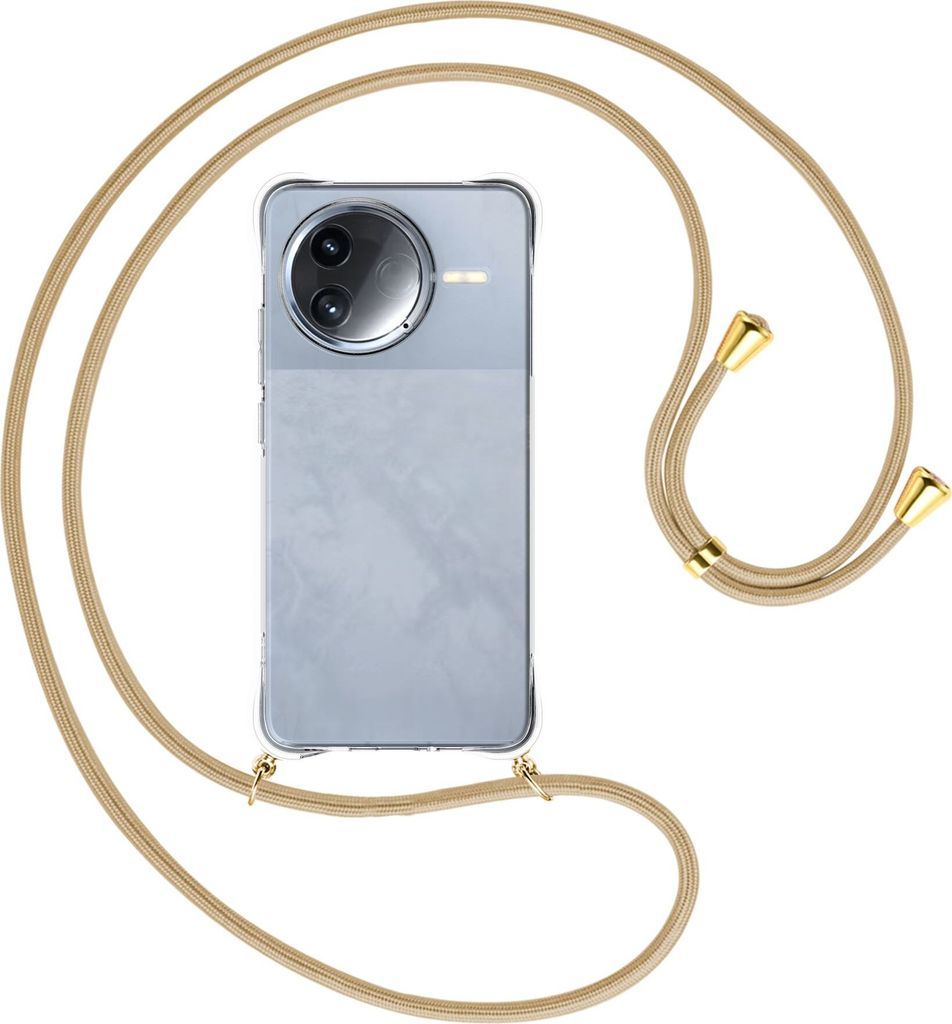 Handykette Backcover-Schutzhülle mit Band (Metall goldfarben) für Xiaomi Redmi K80 5G - caramel