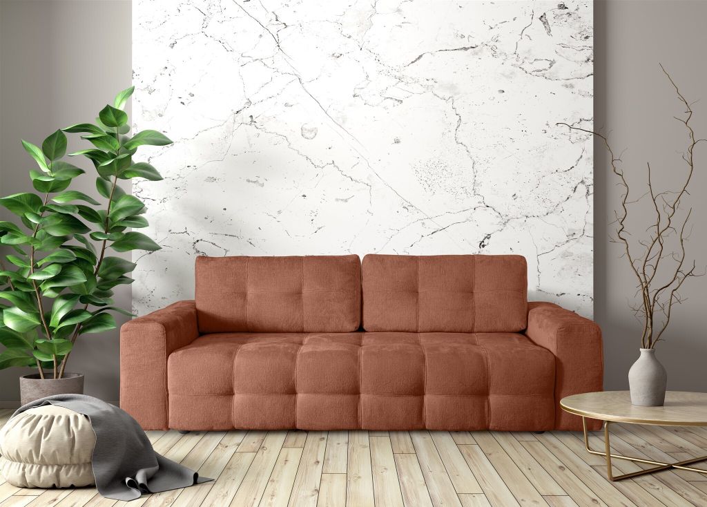 Schlafsofa Designersofa Sofa 3-Sitzer ARIELLE in Stoff Perfect Harmony Rostbraun