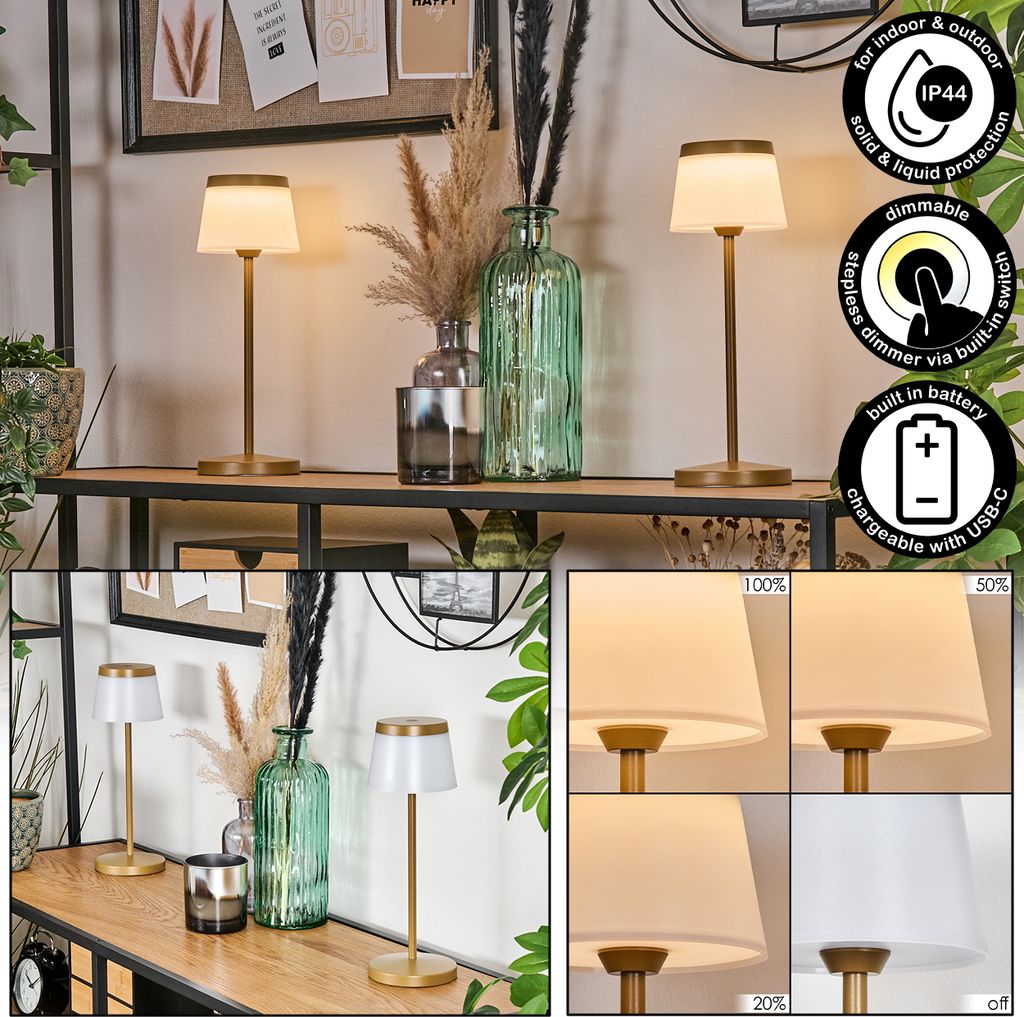 Spinea dimmbare Tischlampe aus Metall/Kunststoff in Beige/Weiß