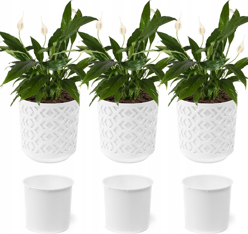 Lamela 3er-Set Blumentopf | Aztek | Mit Einsatz | Weiß/Weiß | 19 cm