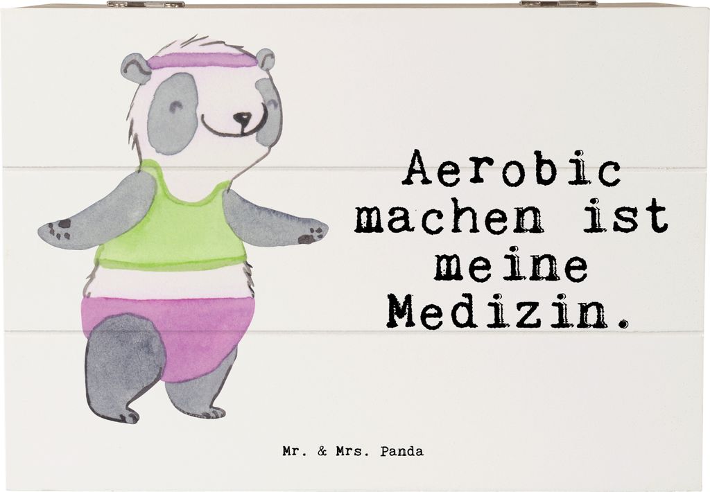 Mr. & Mrs. Panda Box Panda Aerobic 22 x 15 cm - Weiß - Geschenk, schatztruhe, Erinnerungskiste, Fitnessstudio, fotobox, Schatzkiste, Fitness, Holz...