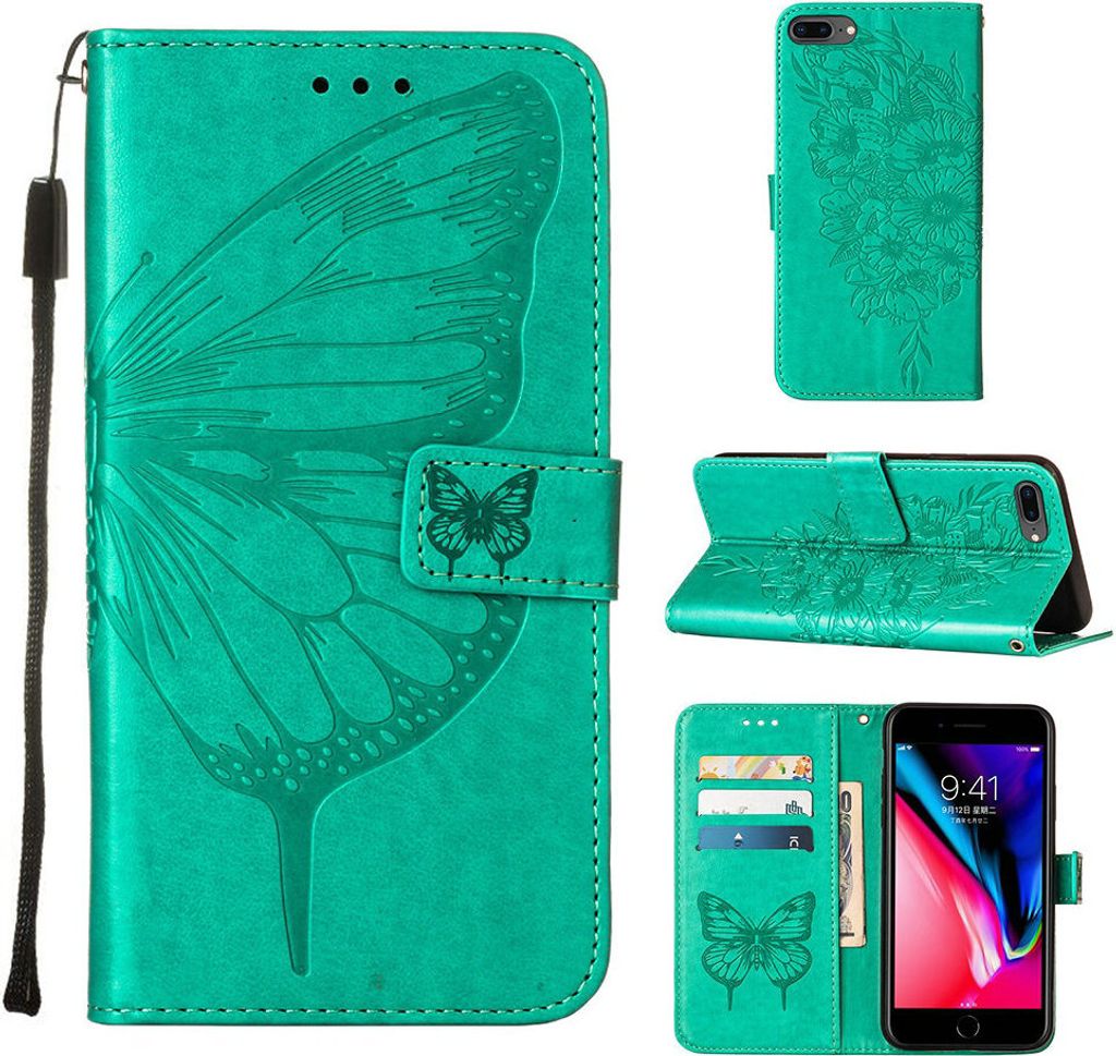 iPhone 8 Plus Hülle, Schmetterling Prägung Flip Leder Kartenfächer Schutzhülle Ledertasche mit Ständer für iPhone 8 Plus/ 7 Plus/ 6s Plus/ 6 ...