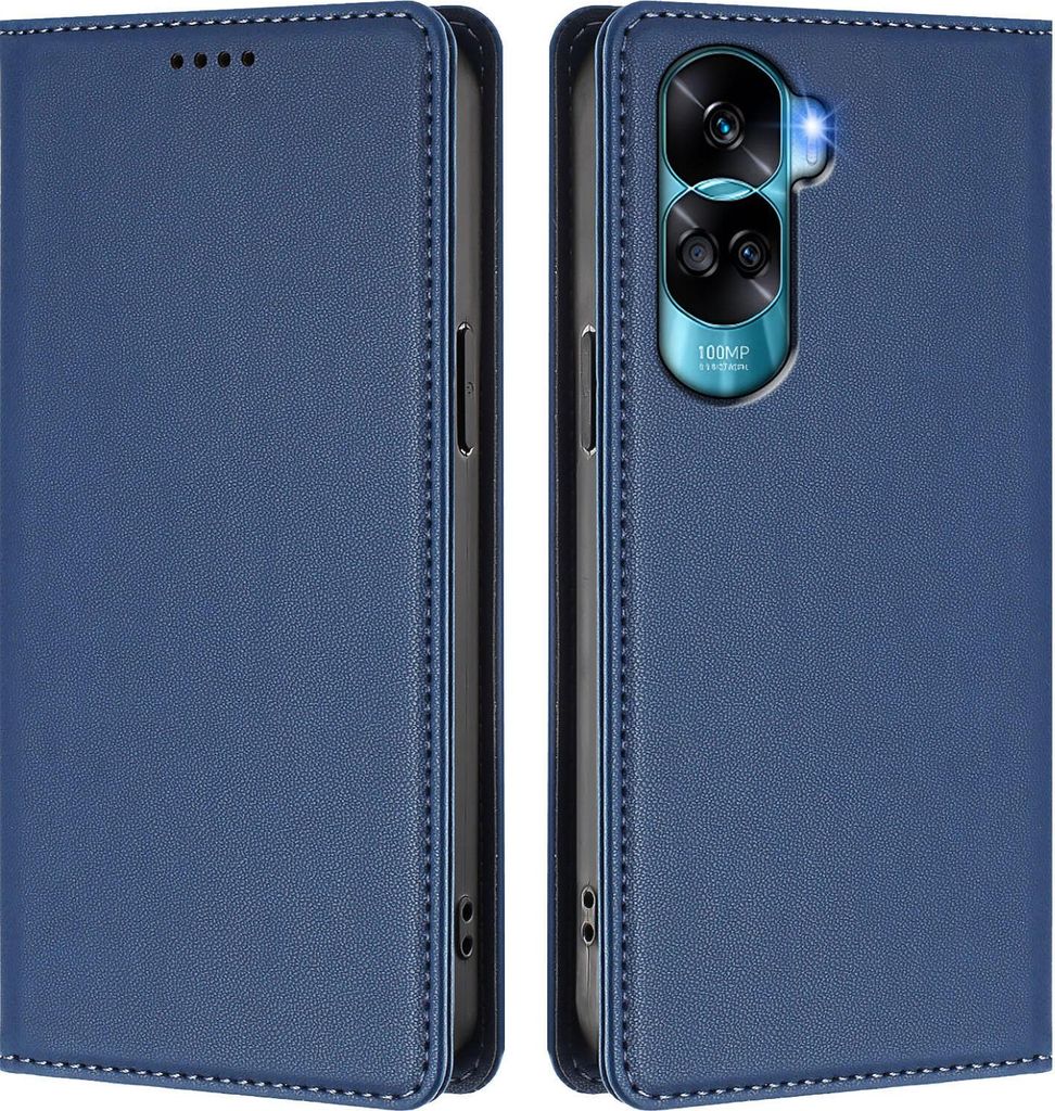 Handyhülle für Honor 90 Lite, Kunstleder Klapphülle Stoßfeste Magnetische Hülle mit Ständer Dunkelblau