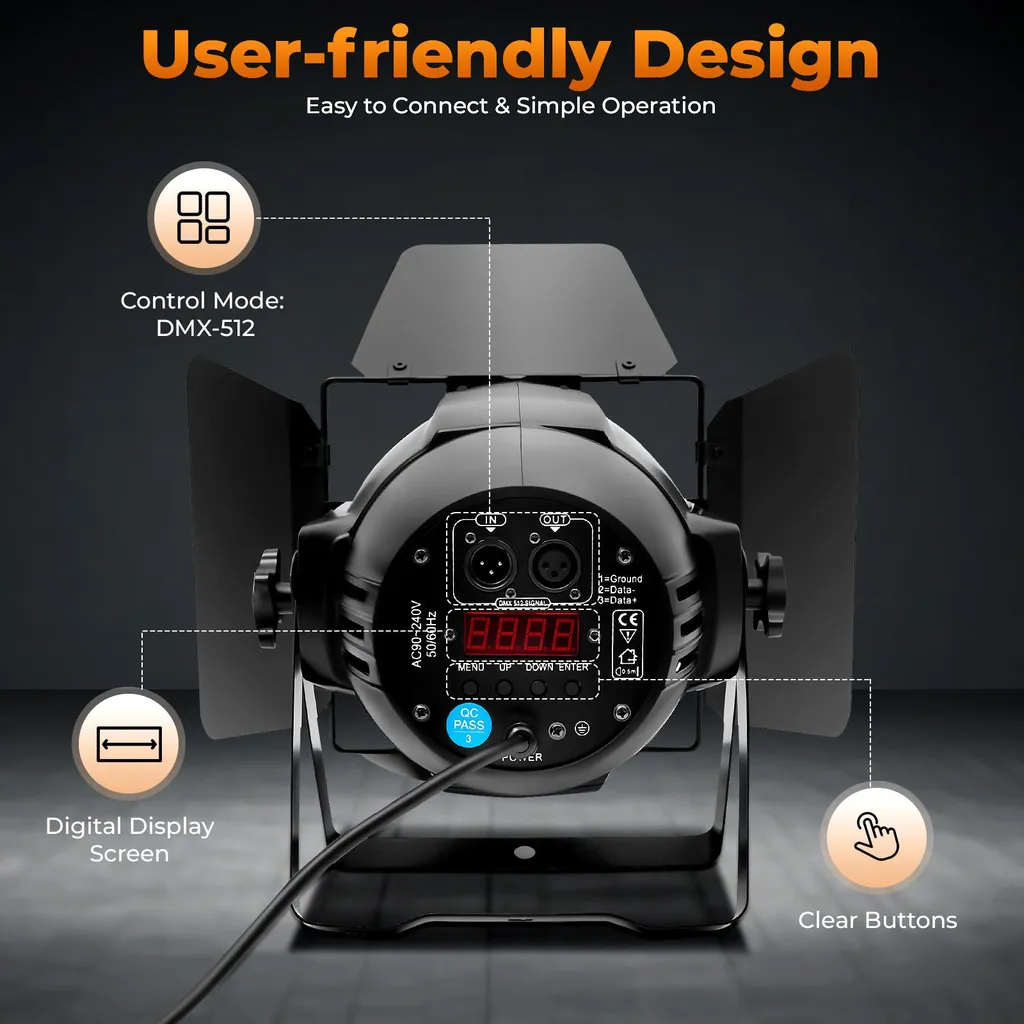 Jeu de lumière de scène DMX - Projecteur LED Noir Standard IP20 de Soirée - 4