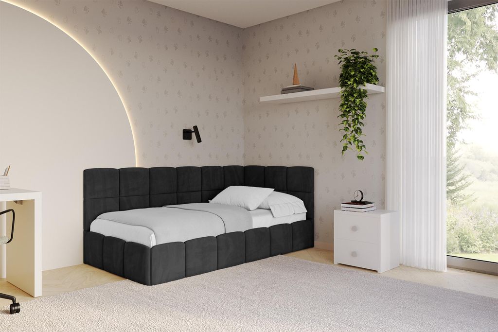 ALTDECOR Jugendbett mit Bettkasten - LIVY - 80x200 cm Schwarz - Casablanca 2316 - Bett ohne Matratze - Einzelbett mit Stauraum - Polsterbett Kinder...