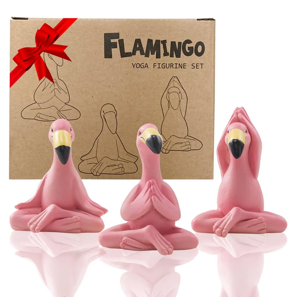 Idée Cadeau Jardin Originale : Lot de 3 Flamants Roses Yoga Décoratifs