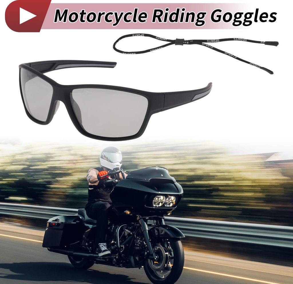 1Set Motorradfahrbrille Blendfreie Tri-Acetyl-Cellulose PC UV400 Mountainbike Fahrradbrille Hellgraue Linse Schwarz Grauer Rahmen