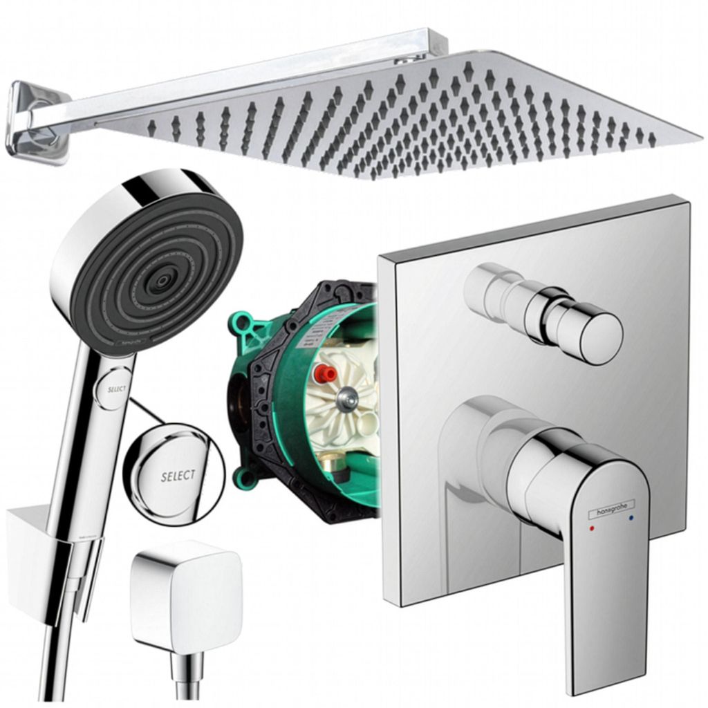 Hansgrohe und Jowi Unterputz Duschsystem mit Kopfbrause, Vernis Shape Duscharmatur, Pulsify