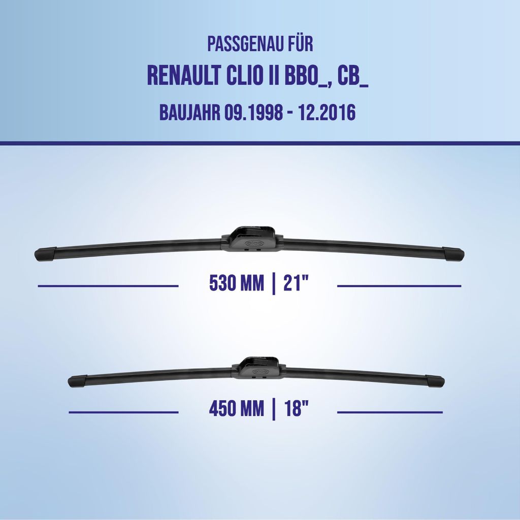 alca Scheibenwischer ideal für RENAULT CLIO II (09.1998 - 12.2016) U-FLAT Flachbalkenwischer