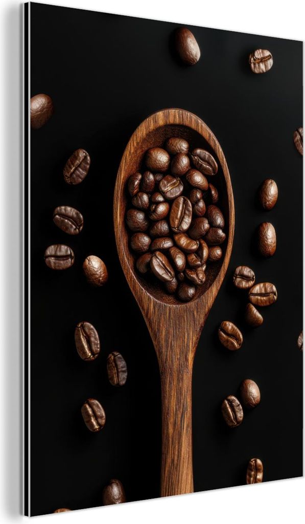 MuchoWow Wanddekoration Metall Metallbild Wandkunst 90x120 cm Holz - Schwarz - Kaffeebohnen MuchoWow Aluminium Gemälde - Industrial