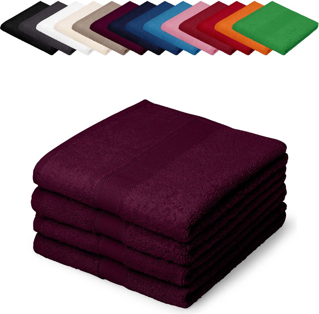 4er PACK Gästetücher 30x50 cm Gästehandtücher Kinderhandtücher Babyhandtücher 100% Baumwolle, Farbe: Brombeere