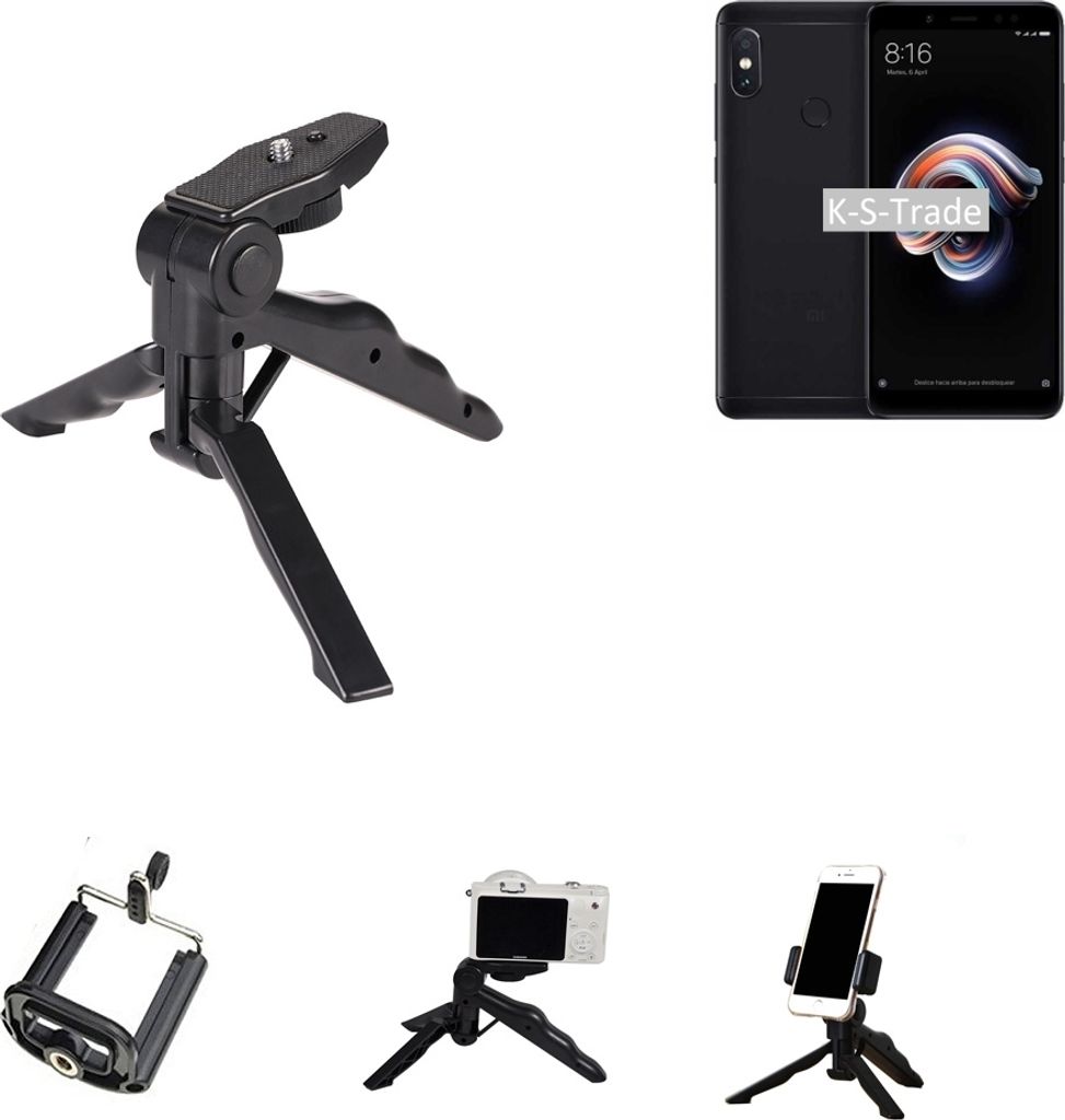 K-S-Trade Stativ Tisch-Ständer Dreibein Handy-Stativ Ständer kompatibel mit Xiaomi Redmi Note 5 Mini-Stativ Smartphone Tripod Handy-Stativ aus