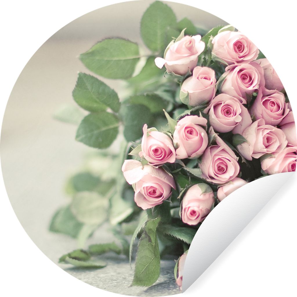 MuchoWow Runde Wandtattoo - Wandsticker Tapete Aufkleber Ein großes Buch mit rosa Rosen liegt auf einem Tisch. Ø 30 cm Selbstklebend und Reposi...