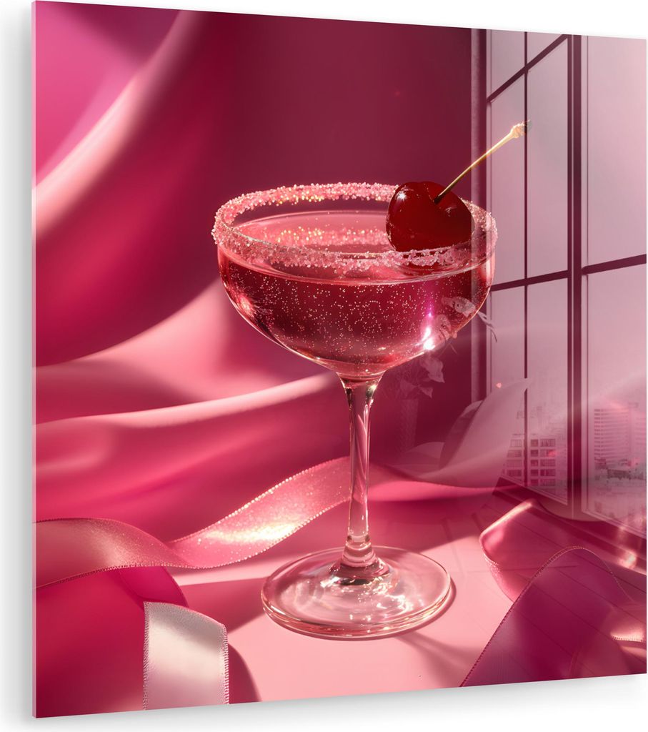 MuchoWow Glasbilder - Bilder auf Wandbild - Foto auf Glas Cocktail - Rosa - Luxe 30x30 cm Wanddekoration aus Glas - Acrylglasbild - Acrylbilder
