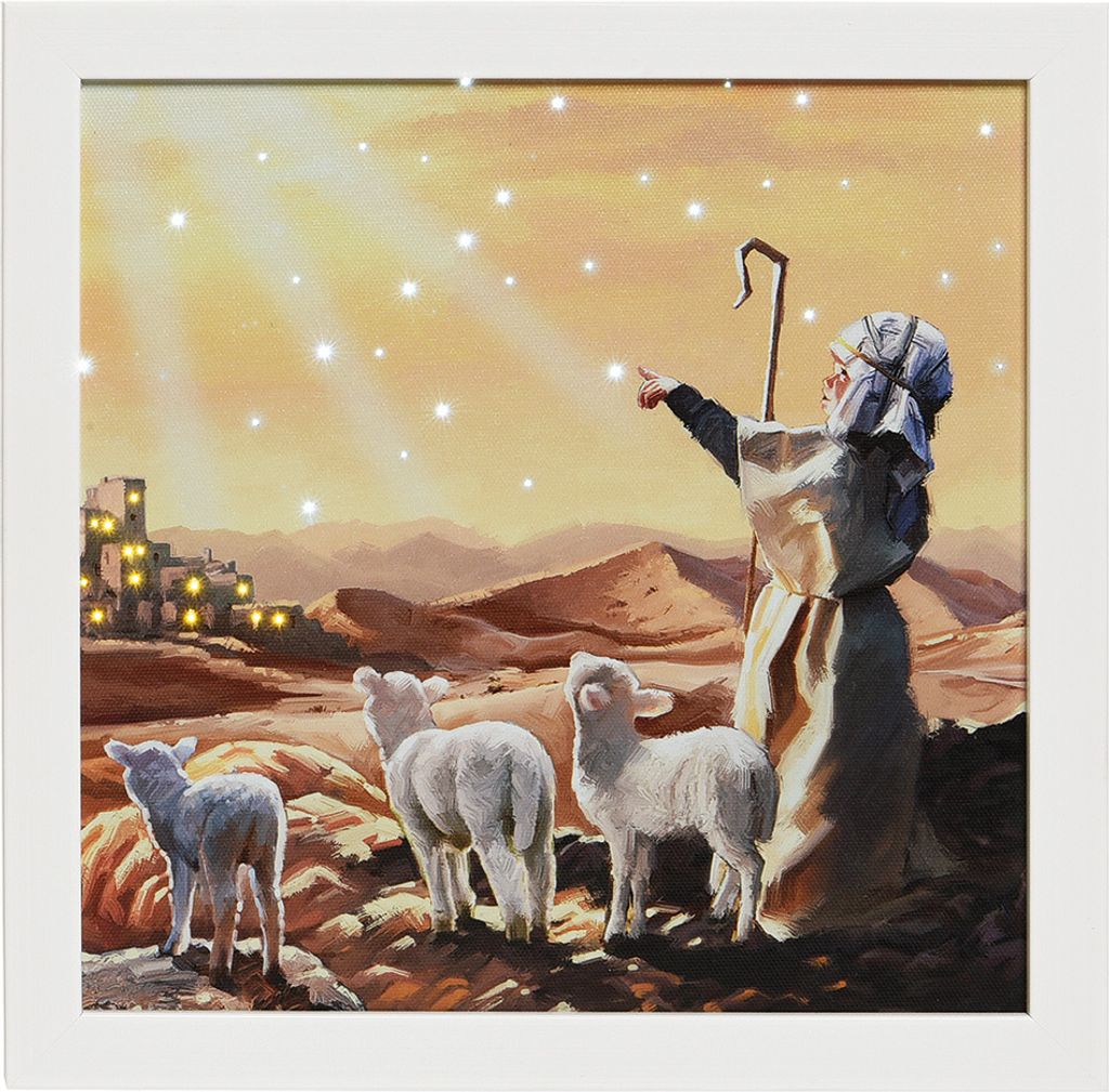 LED Bild Schäfer Schafe Orient Weihnachten Wandbild mit Touch Funktion 28x28cm