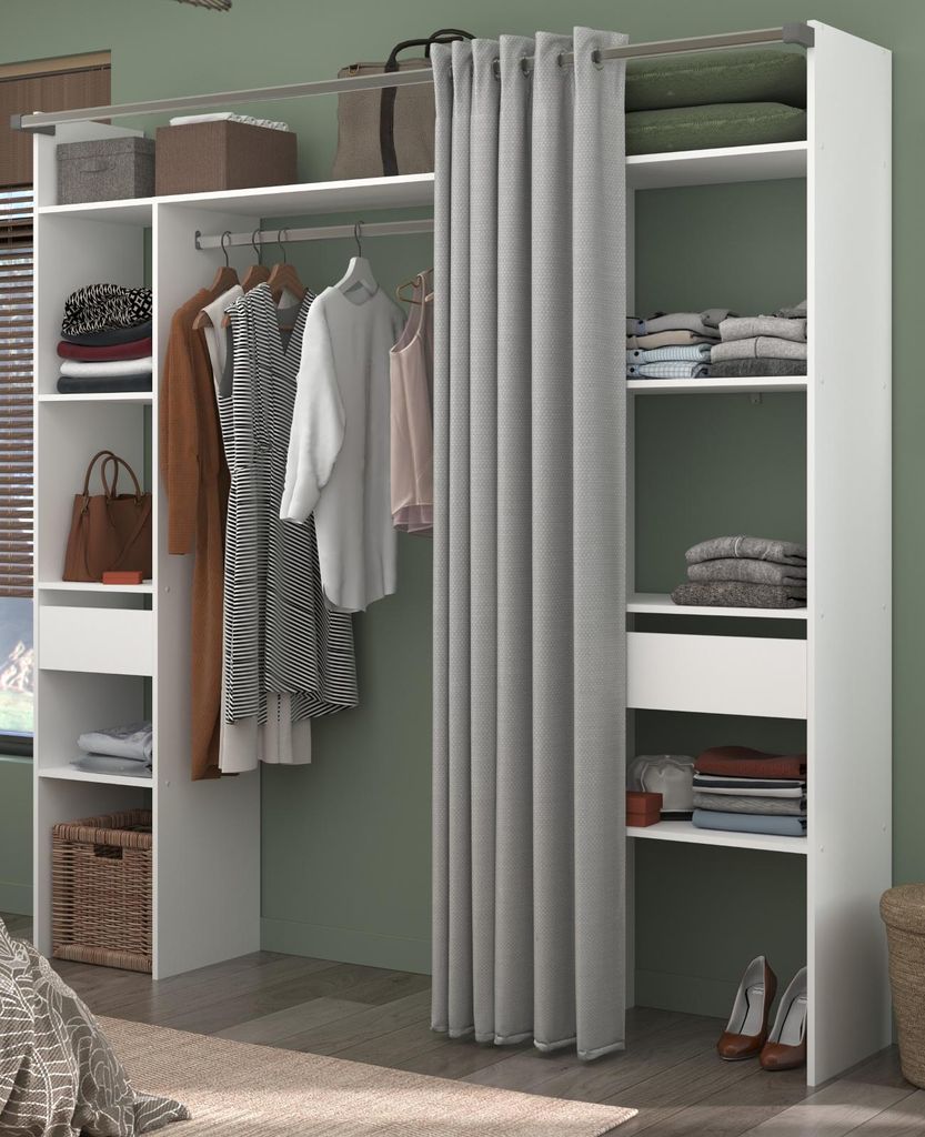 Parisot Kleiderschrank "Combi" in weiß und grau Mehrzweckschrank mit Vorhang 198 x 203 cm