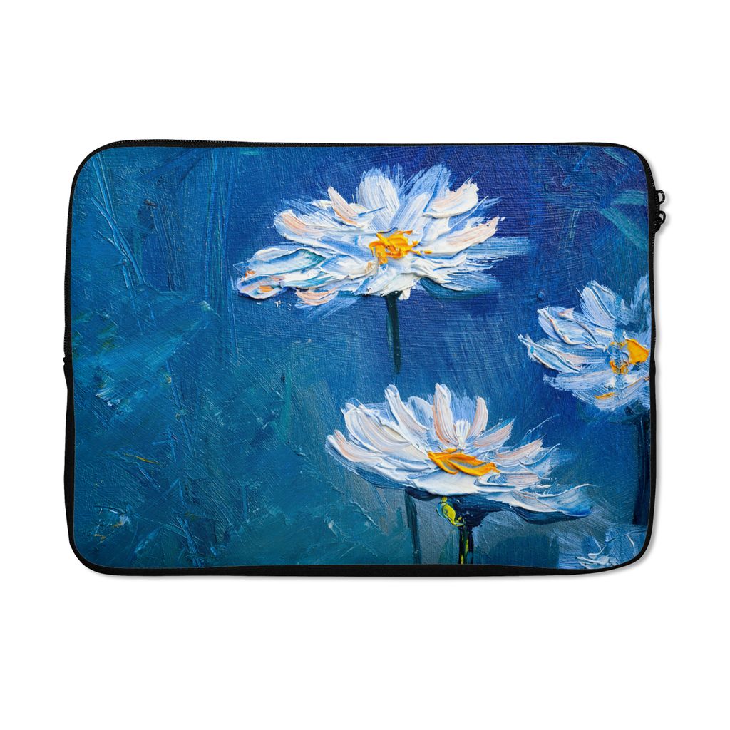MuchoWow Laptop Hülle 13 Zoll Gemälde - Ölfarbe - Blumen - Blau Laptoptasche - Laptophülle - Sleeve - Rundumschutz