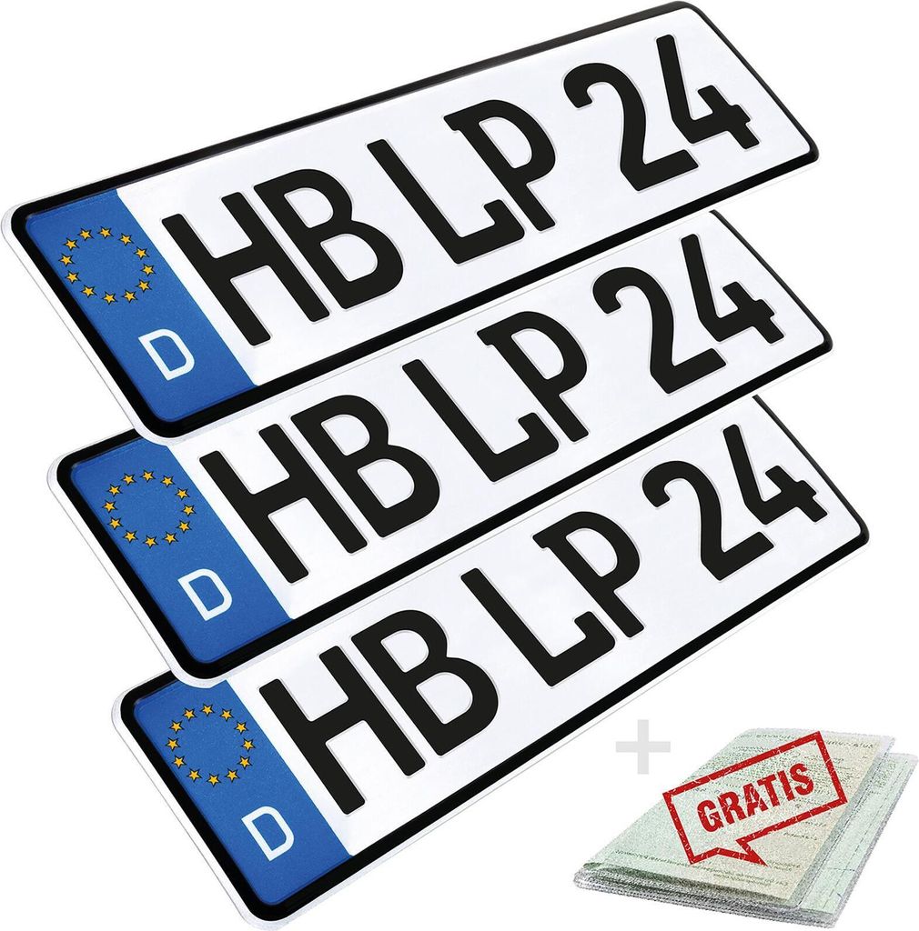 3 Stück 52x11cm Kennzeichen Wunkschkennzeichen DIN- PKW LKW Produktbild 