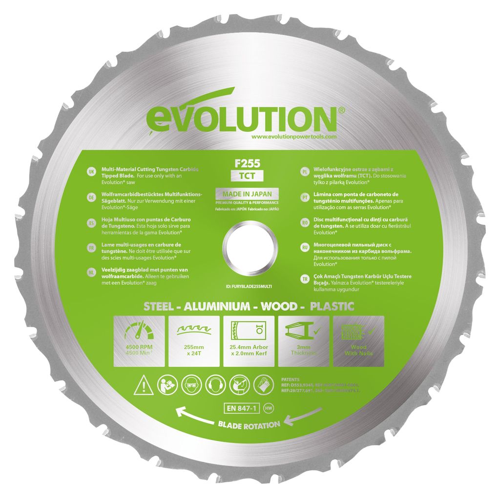 Evolution 255mm Mehrzweckschneidklinge mit 24 Zähnen, Produktbild 