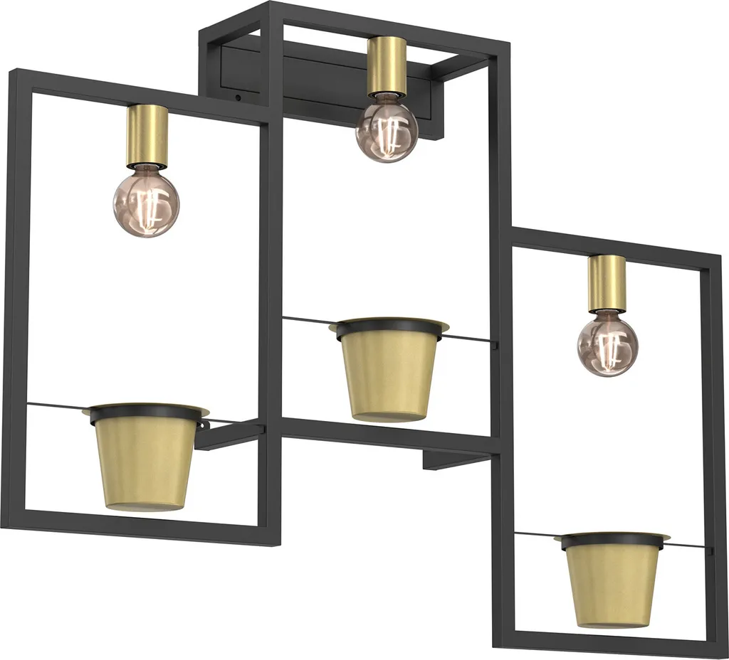 Applique Salon et Chambre Flores Style Industriel 3 Feux Noir Or