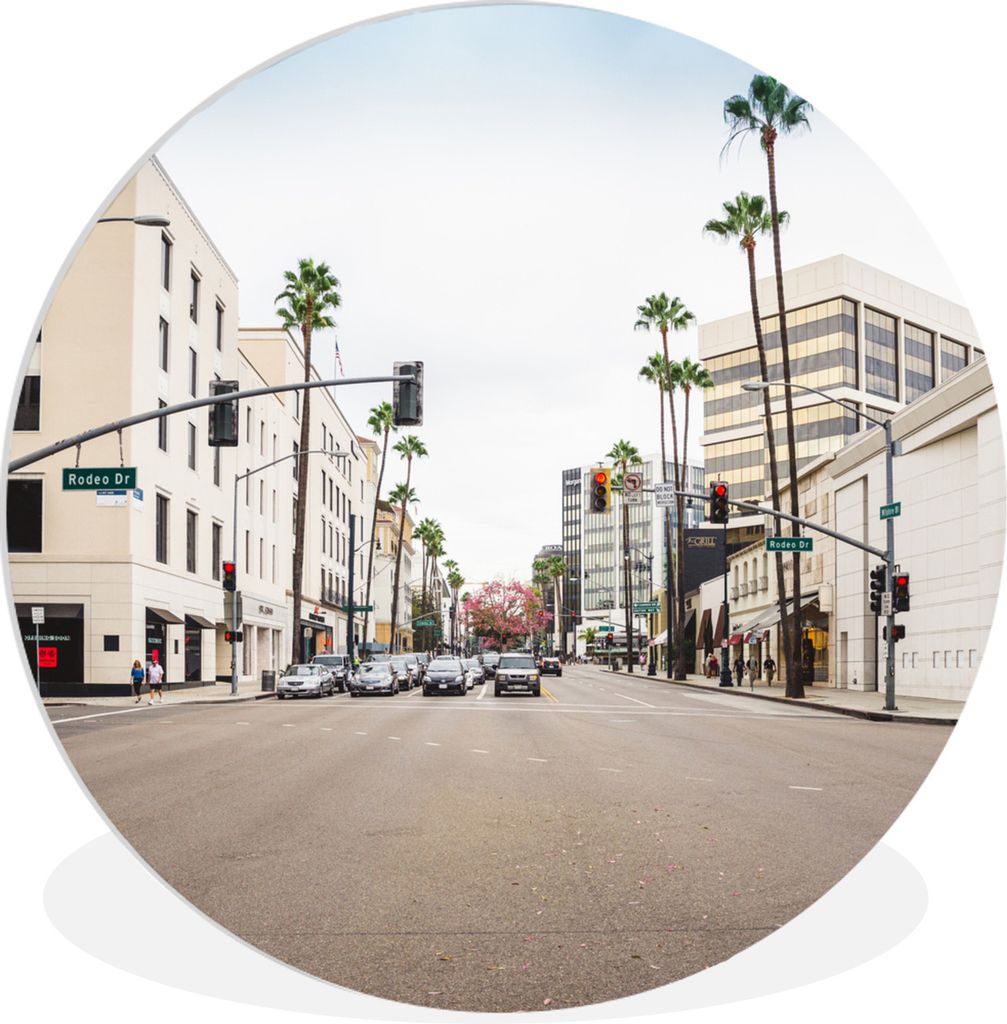 MuchoWow Rundes Wandbild - Runde Bilder Los Angeles - Rodeo Drive - Straße Ø 90 cm Kreis Wanddekoration Kunststoff - Wandkreis - Wandschmuck - ...