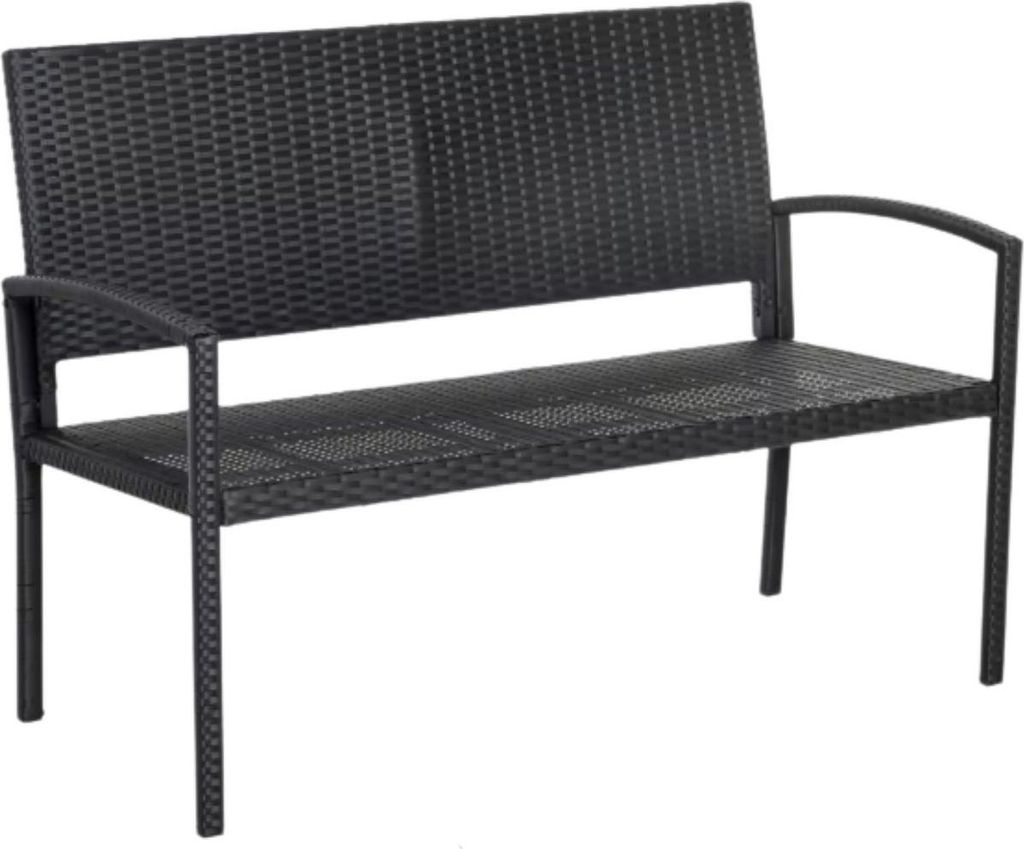 2-Sitzer Gartenbank – Polyrattan – Wetterfest – Stabiles Stahlgestell – Schwarz/Grau – Für Balkon, Terrasse & Garten – Leicht & Einfac...