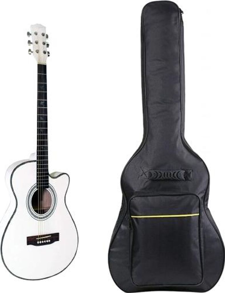 Set aus Koffer und klassischer Holzgitarre, Cutaway weiß, 95 cm