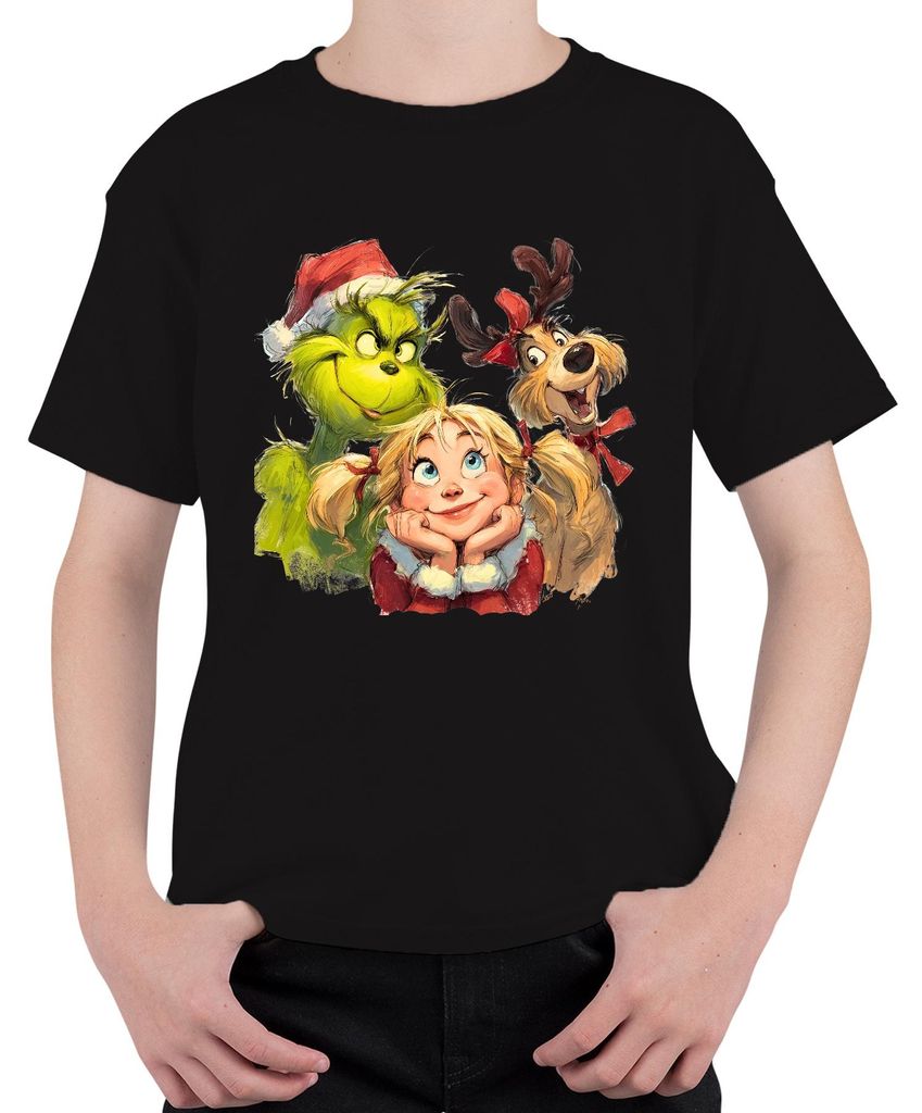 Grinch Cindy Lou Who Max Weihnachten lustig Geschenk Uni Kinder T-Shirt, Schwarz, 104