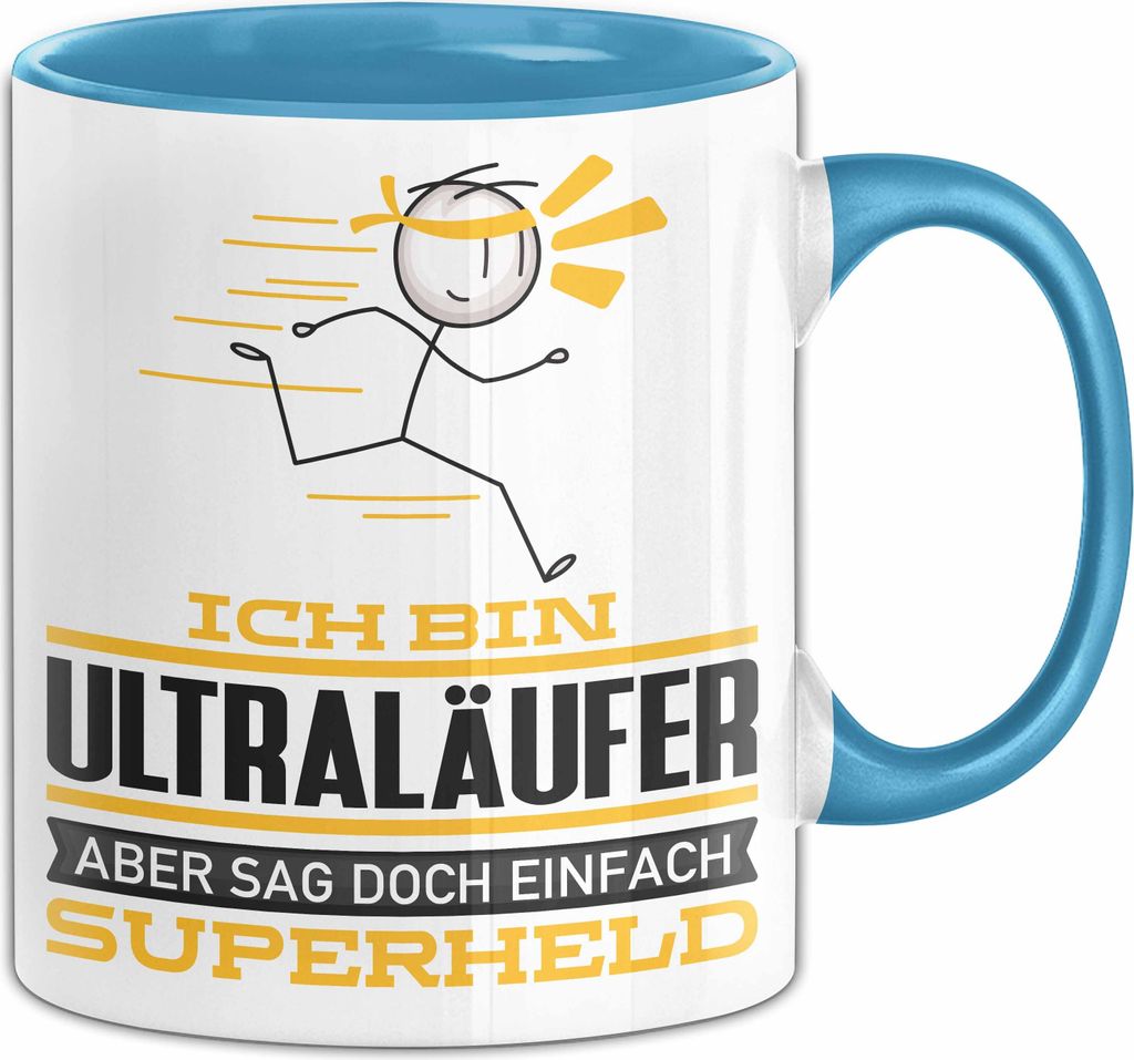 Ultraläufer Geschenk Tasse Ich Bin Ultraläufer Aber Sag Doch Einfach Superheld Lustige Geschenkdiee für Ultraläufer Kaffee-Becher (Blau)