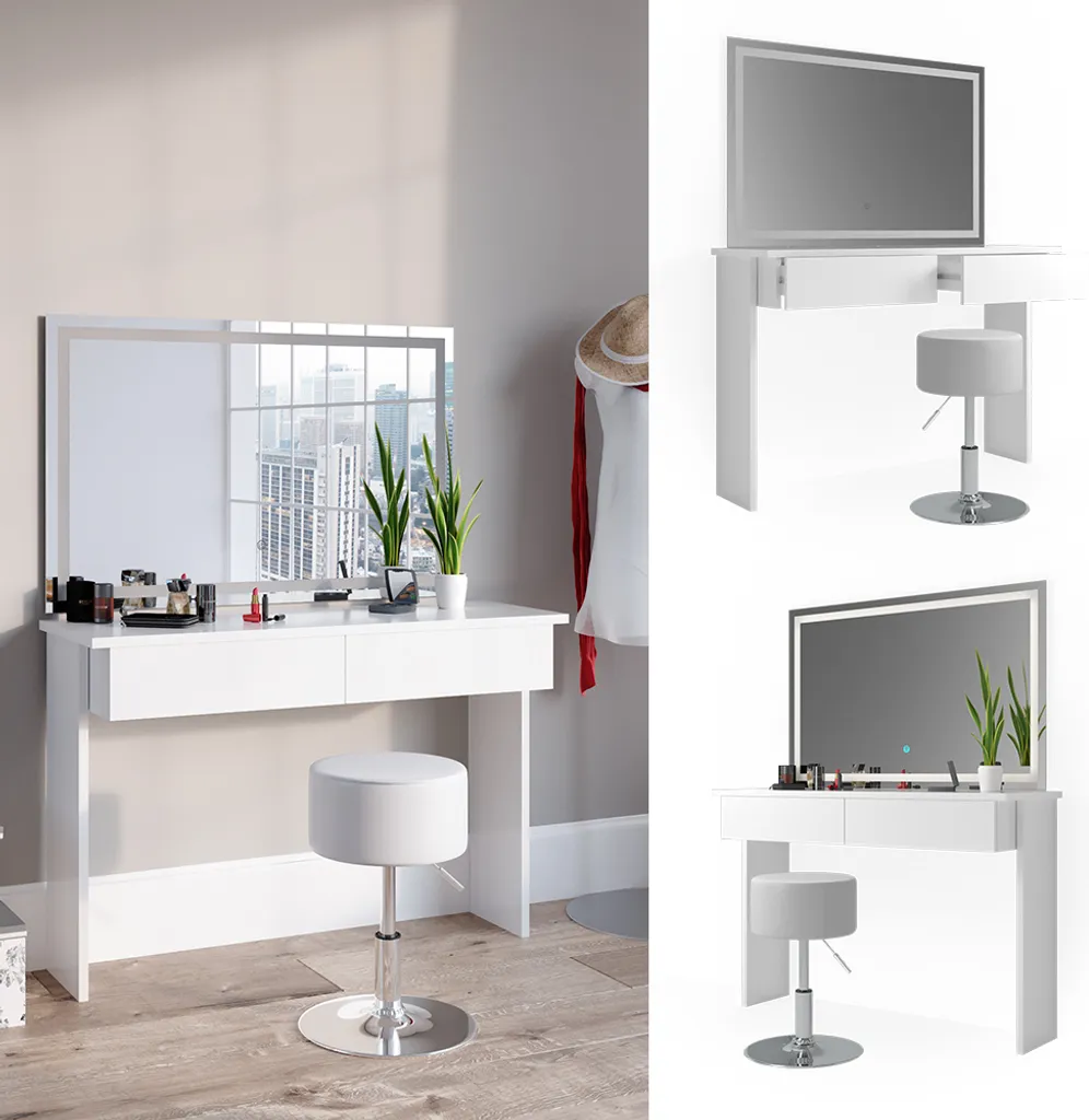 Coiffeuse avec Miroir Éclairant et Siège pour Coin Beauté