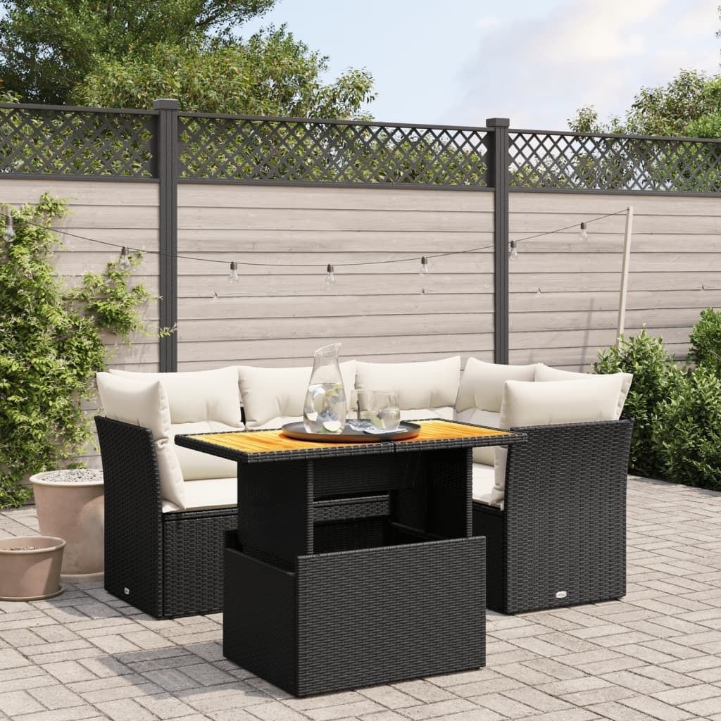 Maison Exclusive - 5-tlg. Garten-Sofagarnitur mit Kissen Schwarz Poly Rattan
