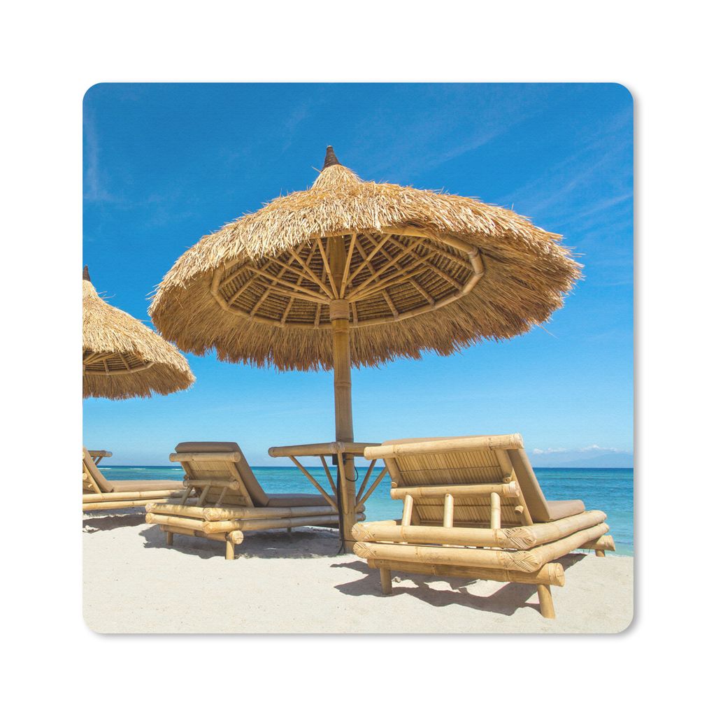 MuchoWow Mauspad Mousepad Strandkorb - Strand - Sonnenschirm - Meer - Sommer 20x20 cm - Mousepads - Maus Mat - Pad - Mausunterlage - Desk Mat - B...
