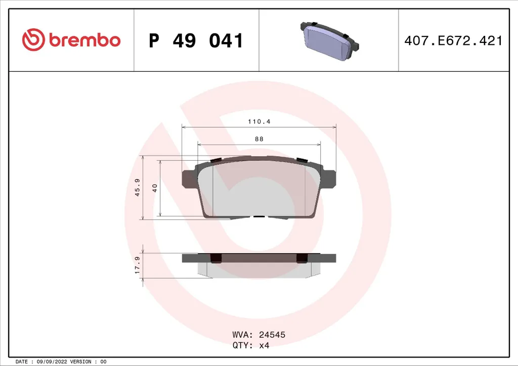 Brembo P 49 041 Plaquettes de Frein Arrière pour Mazda CX-7 et CX-9