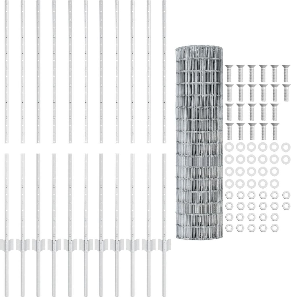 Möbel Euro Zaun mit 22 U-Pfosten Silber 1,2x25 m Stahl - Zaunzubehör 3336200