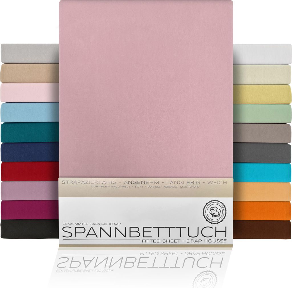 BEAUTEX Spannbetttuch Bettlaken aus gekämmter Baumwolle, Premium Jersey 160g/m², Größe und Farbe wählbar,180x200cm,Altrose, Matratzenart:Topper