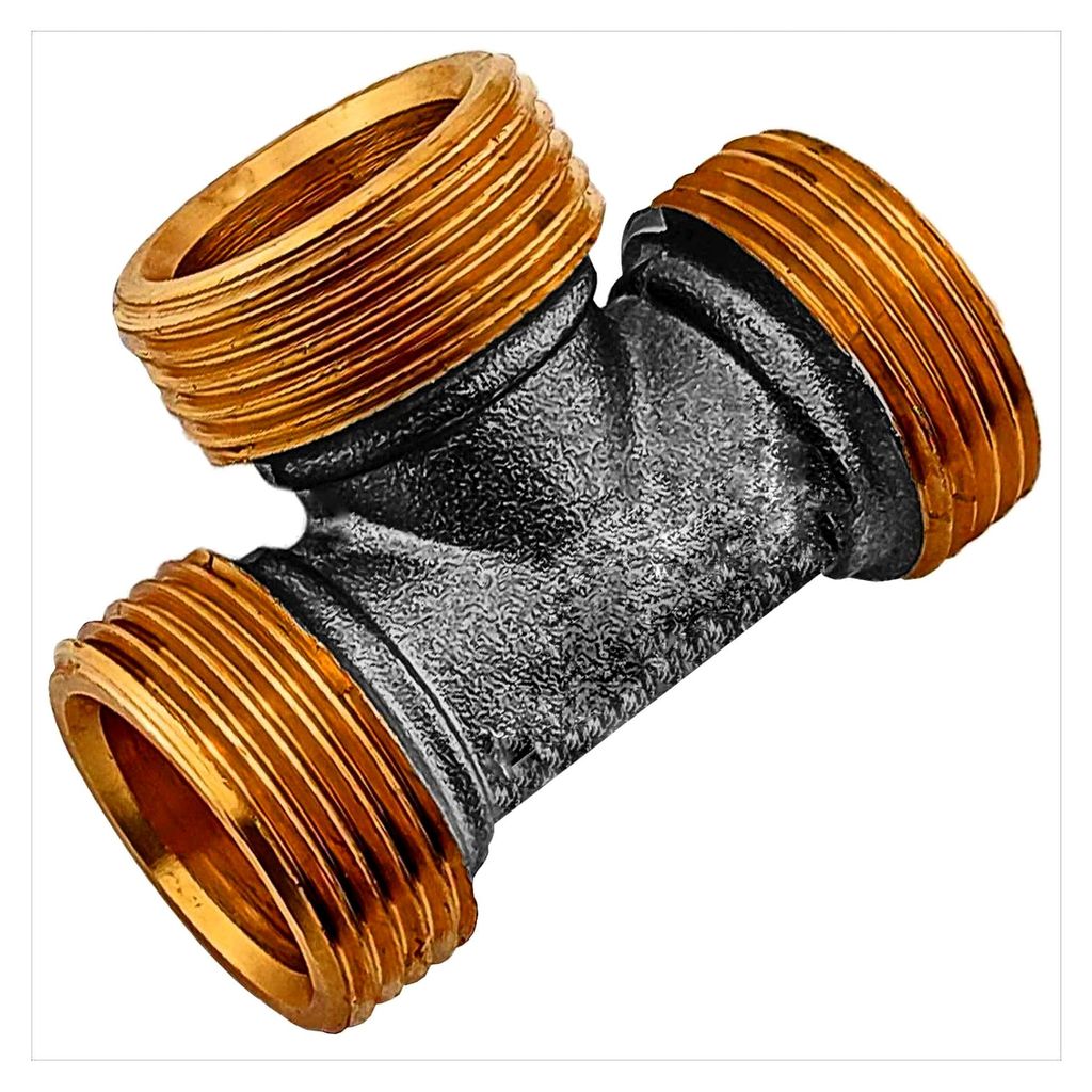 3/4" Zoll Eurokonus T-Stück Verteiler Kupplung aus Messing mit 3 Euro Konus Anschlüssen für Fußbodenheizung