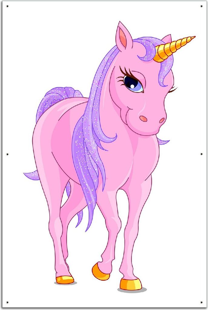 Wallario Outdoor-Poster für Garten oder Balkon, Motiv Einhorn in rosa mit Schweif in lila II, in ca. 61 x 91,50 cm