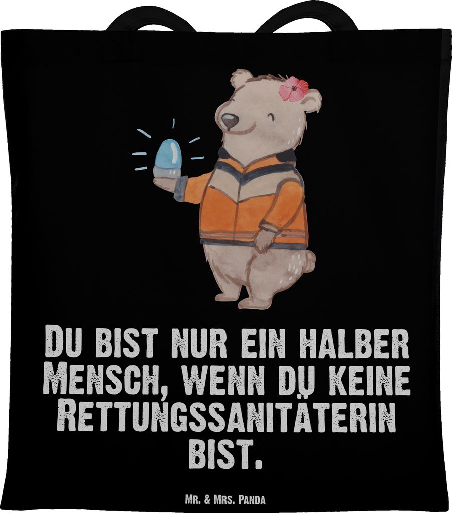 Mr. & Mrs. Panda Tote Bag Rettungssanitäterin Herz - Schwarz - Geschenk, Shopping Tasche, Büchertasche, Laptoptasche, Tragetasche