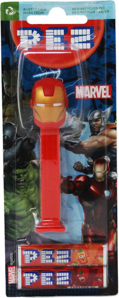 PEZ Iron Man Figur mit rotem Spender und zwei Päckchen Produktbild 