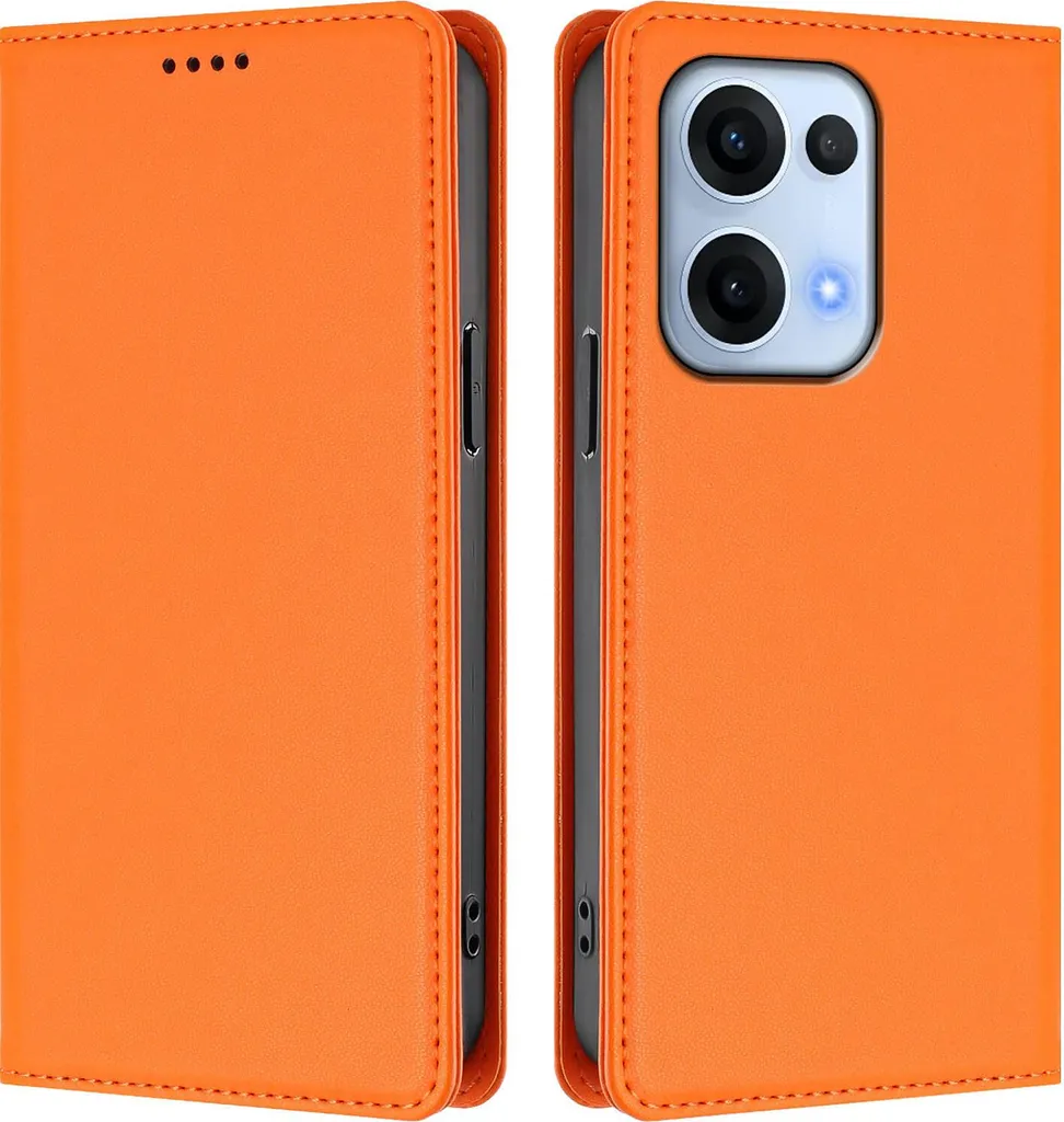 Custodia in pelle per Oppo Reno13 5G, custodia magnetica in Finto cuoio flip con supporto Arancione