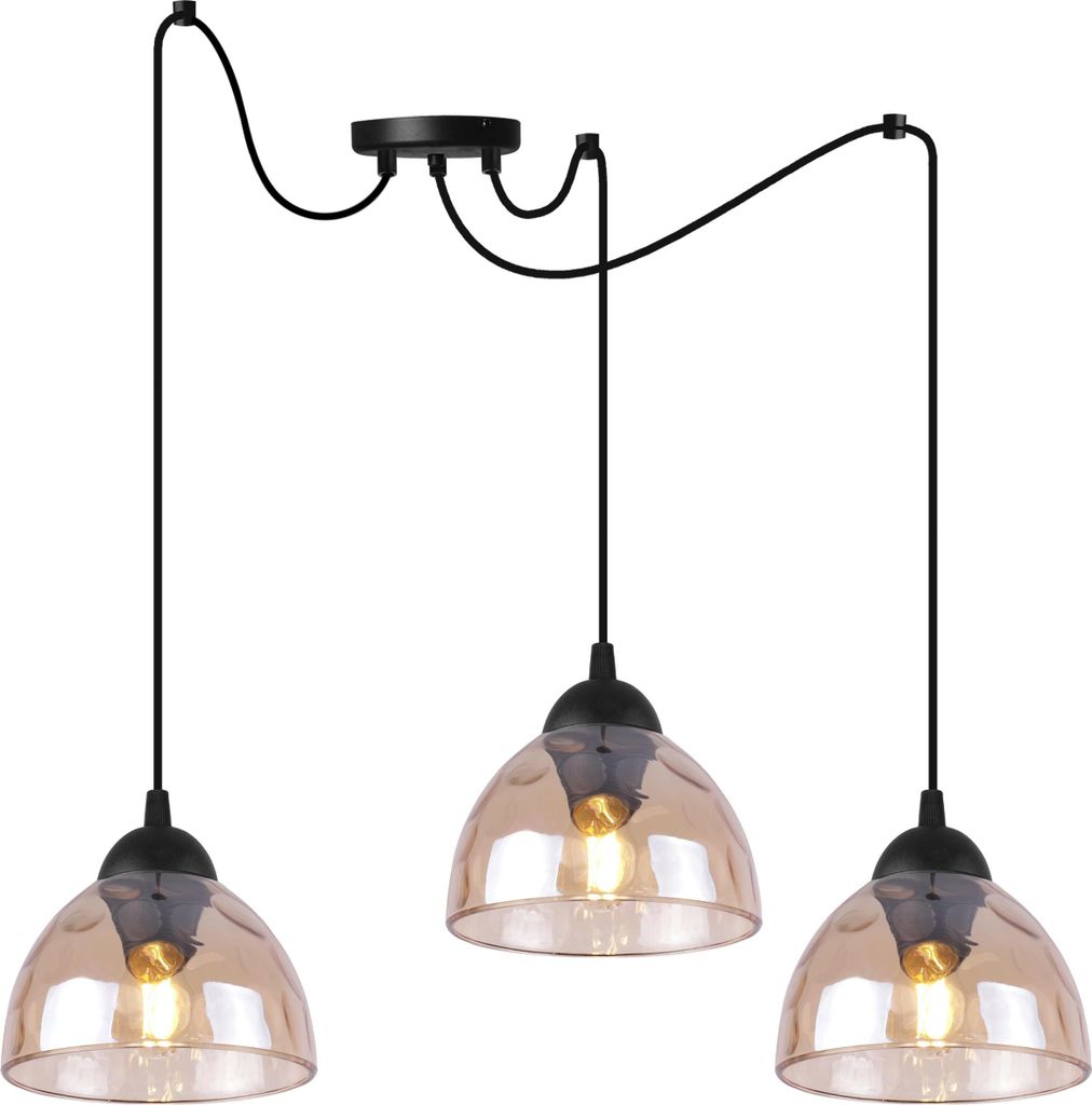 Hängelampe Spinne Venice 3-flammig mit bernsteinfarbenen Glas Lampenschirmen E27