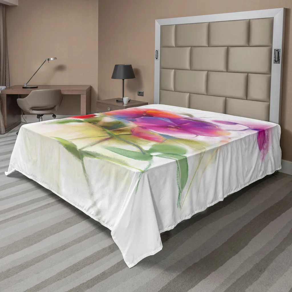 Drap plat à fleurs ABAKUHAUS 244x205 cm, coton doux motif aquarelle