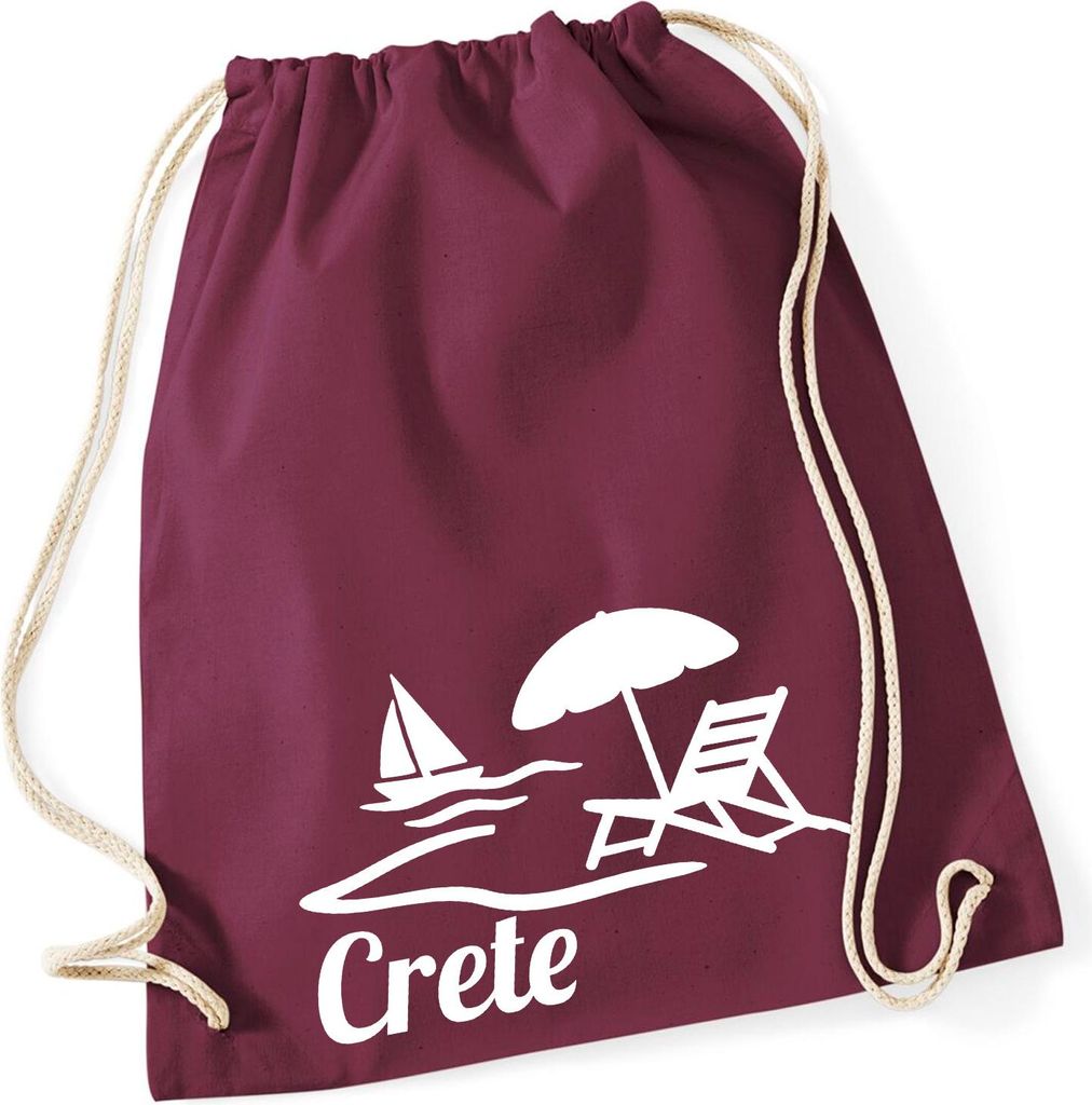 Huuraa Turnbeutel Crete Griechenland 12 Liter Burgundy Baumwolle Rucksack Geschenkidee