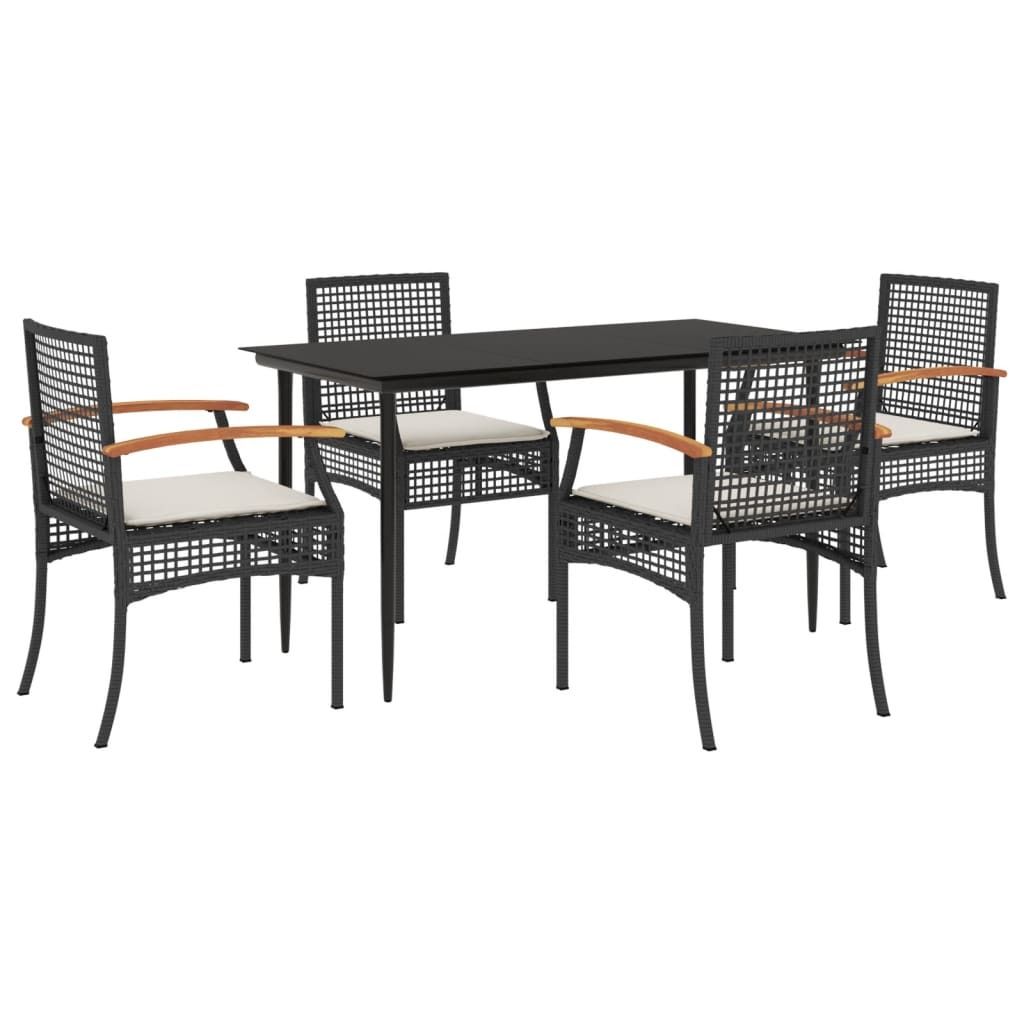 (Robust Möbel) 5-tlg. Garten-Essgruppe - elegantes Design - Sitzgruppe/Gartenmöbel-Set - mit Kissen Schwarz Poly Rattan - Terassenmöbel DEM...