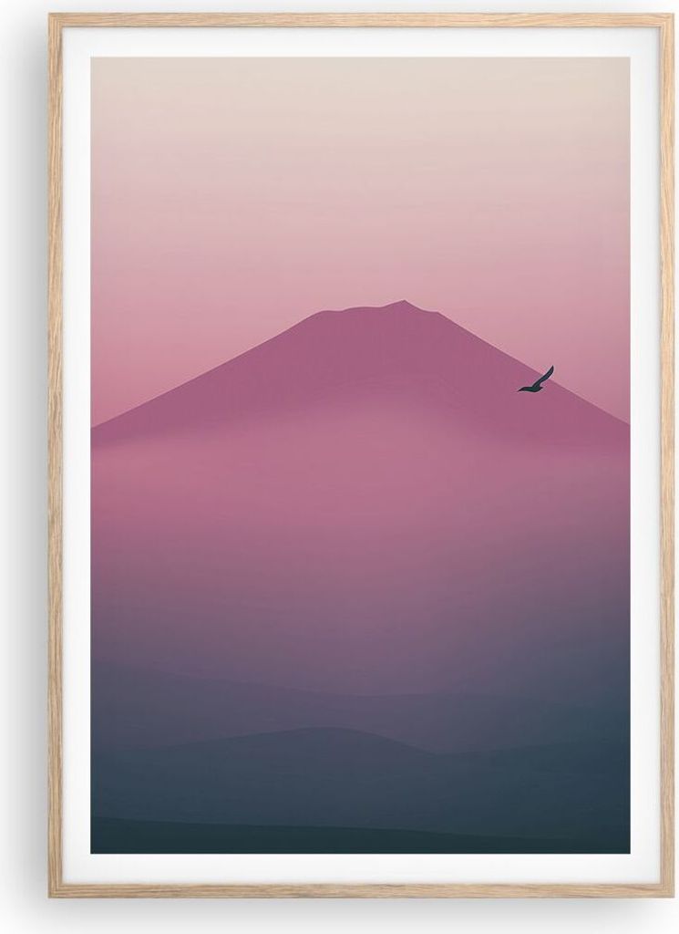 Gerahmtes Poster - Rahmen in heller Eiche - Vulkan Vogel Natur - 70x100 cm - Wand Bild - Wanddeko - Wandbilder - Wandposter - Bilderrahmen - Bilder...
