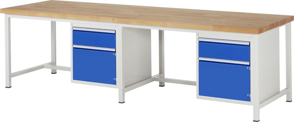 Werkbank mit Schrank - 1 Schublade - 180:1 - Teilauszug - 840 x 3.000 x 900 mm (HxBxT) - Traglast 1.250 kg - Buche