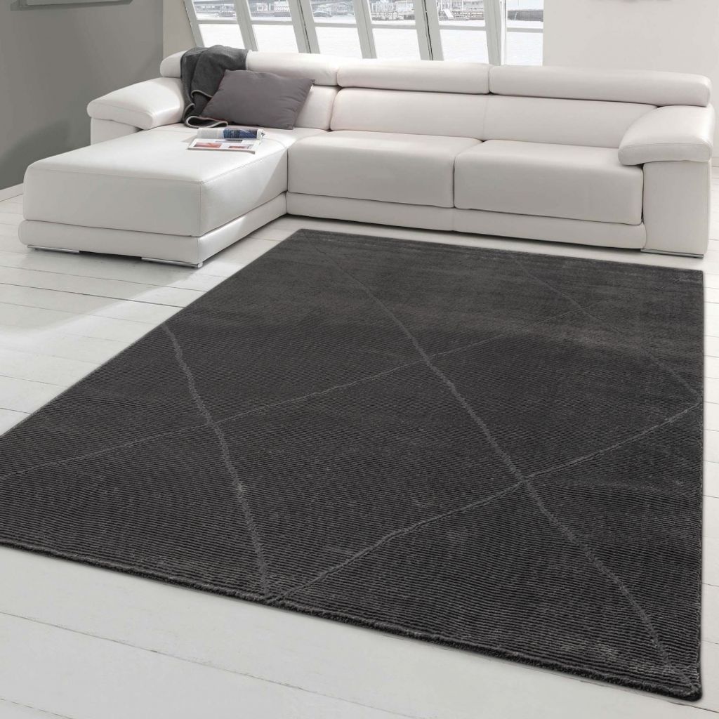 Klassischer Recycel Rib Teppich - weich - Rauten in anthrazit Größe - 120 x 170 cm