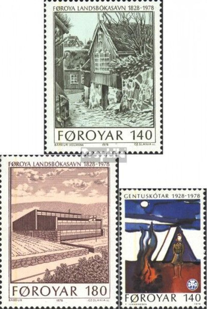 Briefmarken Dänemark - Färöer 1978 Mi 39-40,41 (kompl.Ausg.) postfrisch Nationalbiblioth.